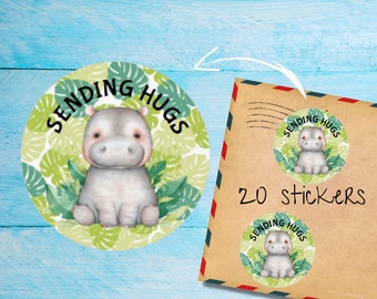 Pack d'autocollants ronds mats Hana Hippo, coupés individuellement, thème positif mignon - Joints pour enveloppes/scrapbook/autocollants d'agenda/fournitures pour stylo