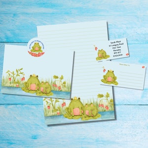 Kit de cartas de correo postal / caracol a juego de Strawberry Frog, papel de escritura A5, sobres, etiquetas de dirección, etiquetas PDT, pegatinas redondas de correo feliz