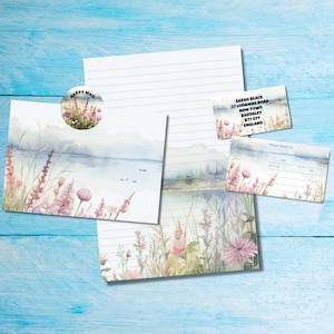 Kit de cartas a juego con Lake View para amigos por correspondencia, papel de escribir A5, sobres, etiquetas de dirección, etiquetas PDT y pegatinas redondas de correo feliz