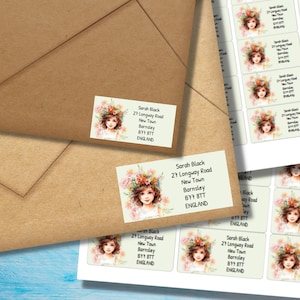 Etichette per indirizzo di ritorno "Corona di fiori", 24 o 40 etichette autoadesive per foglio, adesivi rettangolari "Pen pal" per buste di posta allegra