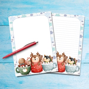 Tazas navideñas Papel para escribir cartas A5, Suministros para amigos por correspondencia, Papelería, hojas de cartas con o sin rayas, Papel de notas con o sin líneas
