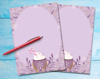 Sugar Plum Cocoa A5 letter writing paper, Pen pal supplies, Stationery lined or unlined letter sheets, Notepaper with or without lines