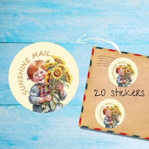 Pack d'autocollants tournesol garçons, étiquettes pour enveloppes rondes mates coupées individuellement, joints/autocollants scrapbooking/planificateur, fournitures pour correspondants mignons