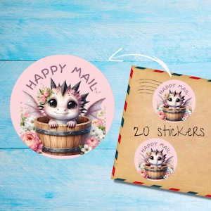 Pack d'autocollants Happy Little Dragons, mignons autocollants ronds mats pour correspondants pour enveloppes, découpés individuellement, fournitures pour agendas et journaux intimes