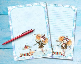 Cute Winter A5 letter writing paper, Penpal supplies, Stationery lined or unlined single sheets, Cute notepaper with or without lines