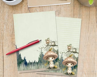 Forest Friends writing paper, Pen pal supplies, Stationery A5 letter writing sheets, Notepaper with or without lines, Cute writing paper