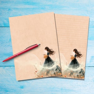 Papel para escribir cartas Mystical Flowers A5, suministros para amigos por correspondencia, hojas de cartas con o sin forro de papelería, lindo papel de notas con o sin líneas