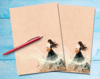 Mystical Flowers A5 letter writing paper, Pen pal supplies, Stationery lined or unlined letter sheets, Cute notepaper with or without lines