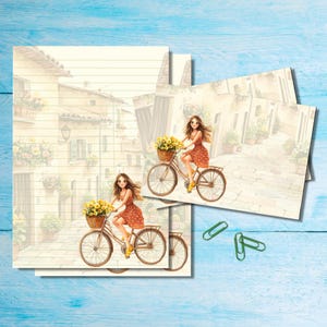Conjunto de papelaria Ciclismo na Itália, papel para escrever cartas A5 com envelopes combinando, kit de suprimentos para amigos por correspondência, folhas pautadas/sem pauta