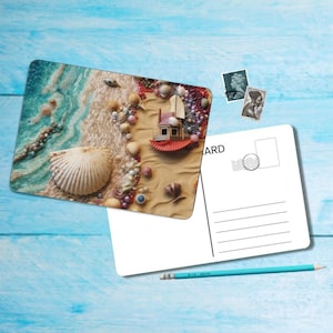 Postal de conchas (n.º 4), postal tamaño A6 con esquinas redondeadas, hermosa postal individual ilustrada de postcrossing de 14,8 cm x 10,5 cm