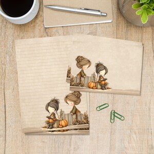 Conjunto de papelaria Sisters Autumn & Fall, papel de carta A5 com envelopes combinando, kit de suprimentos para amigos por correspondência, folhas pautadas e sem pauta