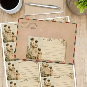 Vintage Girls self adhesive please deliver to.. labels, 10 labels per sheet, 99.1 x 57.0 mm rectangular stickers with rounded corners