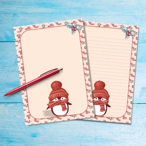 Papel para escribir cartas Percy Penguin tamaño A5, lindas hojas de papel rayado o sin raya para Navidad, suministros para amigos por correspondencia, regalo de feliz correo