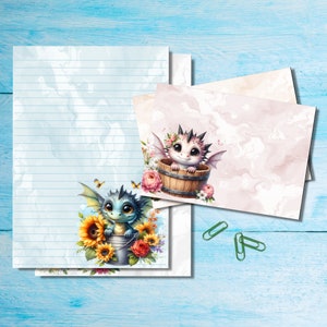 Juego de papelería Happy Little Dragons, papel para cartas tamaño A5 y sobres a juego, kit de suministros para amigos por correspondencia, hojas rayadas o sin raya para correo postal