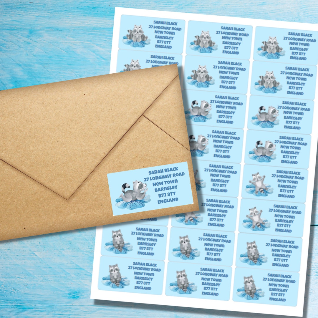 Raccoon Zzzzz Self Adhesive Return Address Labels, 24 Labels per Sheet ...