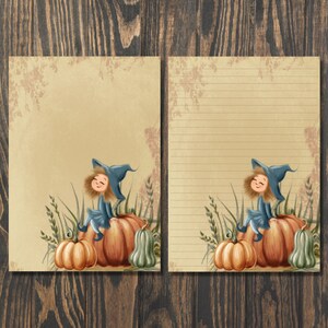 Papel para escribir cartas Pumpkin Witch A5, Suministros para amigos por correspondencia, Hojas de cartas de papelería, Papel de notas con o sin líneas, Lindo papel para escribir