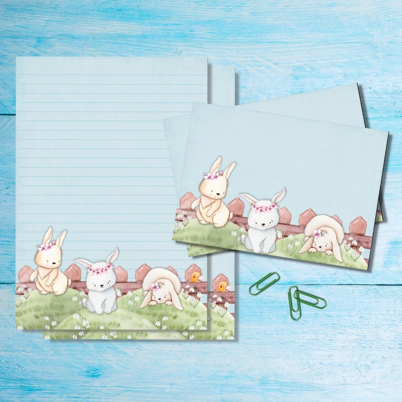 A5 Rabbit Rabbits Garden A5 Letter Writing Stationery Set With Matching Envelopes ...