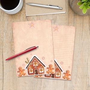 Gingerbread A5 letter writing paper, Pen pal supplies, Stationery lined or unlined note sheets, Happy mail notepaper