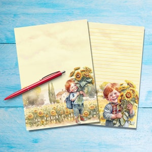 Papel para escrita de cartas Sunflower Boys A5, suprimentos de papelaria Penpal, folhas de papel para cartas fofas forradas ou sem forro, papel para amigos de caneta