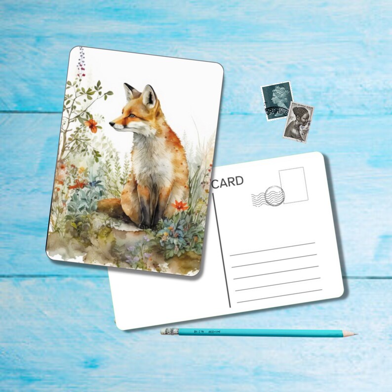 Foxes Postcard set di 5, cartolina formato A6 con angoli arrotondati, bellissima cartolina illustrata postcrossing 14,8 cm x 10,5 cm immagine 4