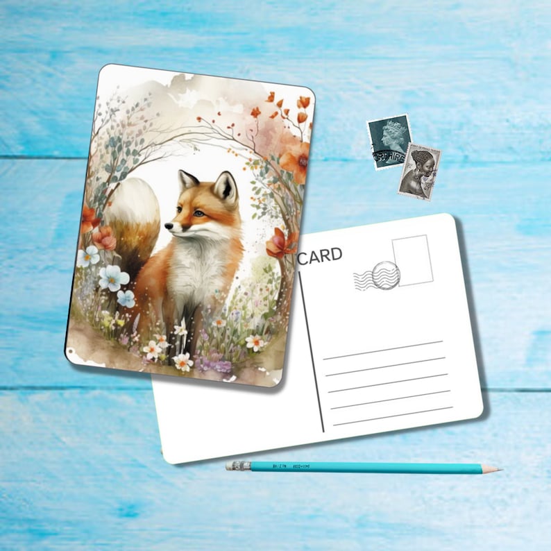 Foxes Postcard set di 5, cartolina formato A6 con angoli arrotondati, bellissima cartolina illustrata postcrossing 14,8 cm x 10,5 cm immagine 5