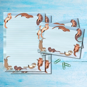 Conjunto de papelaria Otters, papel para escrever cartas A5 com envelopes combinando, kit de suprimentos para amigos por correspondência, folhas pautadas/sem pauta