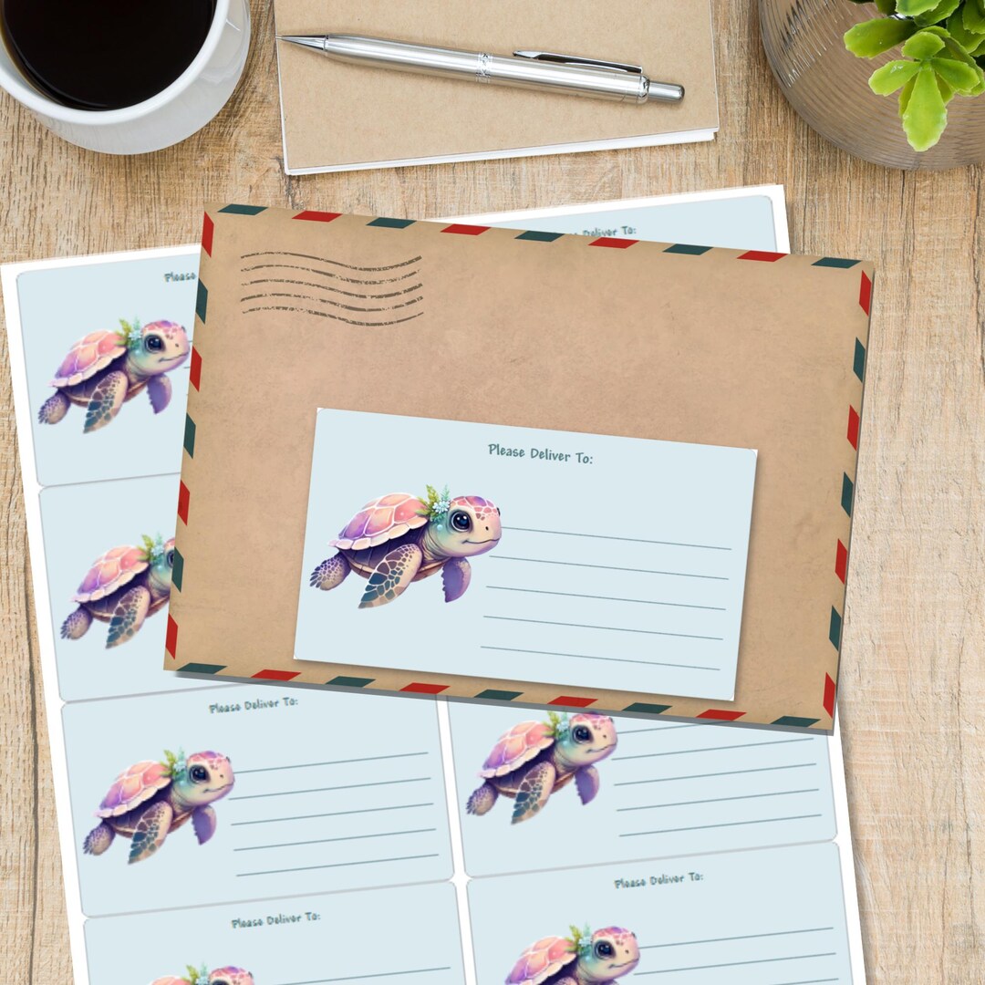 Slow Turtle Labels Happy Turtle Self Adhesive Please Deliver To.. Labels, 10 Labels per ...
