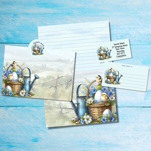 Kit di lettere per posta ordinaria con amico di penna abbinato a Basket of Spring, carta da lettere A5, buste, etichette per indirizzi, etichetta PDT, adesivi rotondi Happy Mail