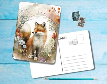 Foxes Postcard (no.4), A6 size postcard with rounded corners, beautiful illustrated postcrossing single postcard 14.8 cm x 10.5 cm