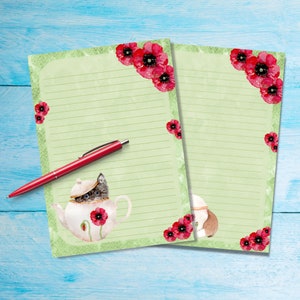 Conjunto de chá de papoula, papel para escrever cartas A5, folhas de papelaria fofas, papel de carta pautado ou sem pauta, folhas A5 para escrever cartas, suprimentos para amigos por correspondência,