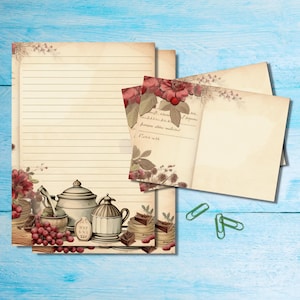 Conjunto de papelaria para livro de receitas da vovó, papel para escrever cartas A5 com envelopes combinando, kit de suprimentos para amigos por correspondência, folha pautada/sem pauta
