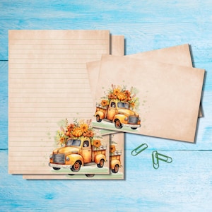 Set di cancelleria Autumn Truck, carta da lettere A5 con buste abbinate, articoli per amici di penna, kit per posta ordinaria, fogli a righe/non a righe