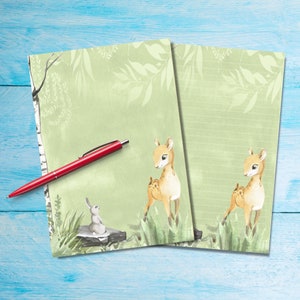 Papel para cartas tamaño A5 de Forest Meeting, suministros para amigos por correspondencia, hojas de cartas rayadas o sin rayar, lindo papel para notas con o sin líneas