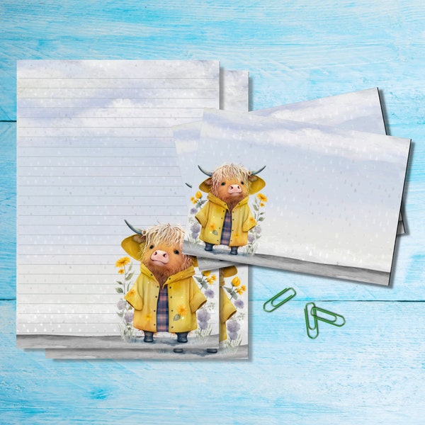 Cloudy Days A5 letter writing stationery set, Cute penpal supplies, Snailmail kit, Lined / unlined sheets with matching envelopes & stickers