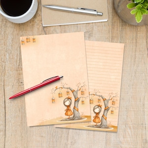 Lantern Tree writing paper, Cute A5 Pen pal supplies, Single stationery letter writing note sheets, Notepaper with or without lines