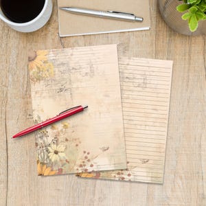 Faded Flowers A5 letter writing paper, Penpal stationery supplies, lined or unlined cute notepaper letter sheets, Paper for pen pals
