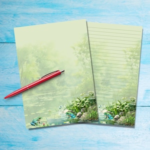 Papel para escribir cartas tamaño A5 con diseño de Frog Pond, suministros para amigos por correspondencia, hojas de notas rayadas o sin rayar, lindo papel para notas con o sin líneas