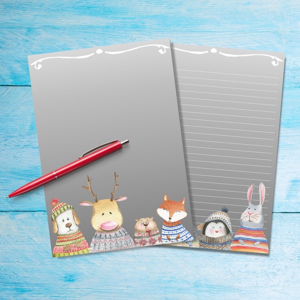 Sweater Weather A5 letter writing paper, Penpal supplies, Stationery single sheets, Notepaper with or without lines, Cute animals in jumpers