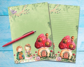 Fairytale Forest A5 letter writing paper, Pen pal supplies, Stationery lined or unlined note sheets, Cute notepaper with or without lines