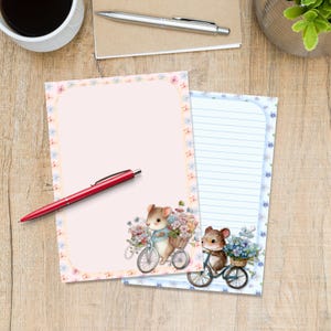 Möss på cyklar A5 brevpapper, Brevvänstillbehör, Linjerade eller olinjerade brevark, Sött anteckningspapper med eller utan linjer
