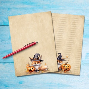 Papel para escribir cartas A5 de Halloween Foxes, suministros para amigos por correspondencia, hojas de notas rayadas o sin rayar, lindo papel de notas con o sin líneas