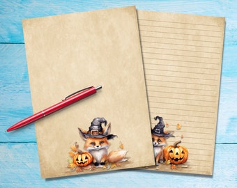 Papier à lettres Halloween Foxes A5, Fournitures de correspondance, Feuilles de notes doublées ou non doublées de papeterie, Papier à notes mignon avec ou sans lignes