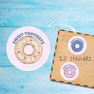 Autocollants pour donuts, lot de 20 ronds mats coupés individuellement, jolies étiquettes décoratives Happy Mail pour courrier postal, autocollants pour correspondance
