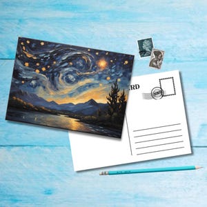 Starry Landscape (no.3), A6 size postcard with rounded corners, beautiful illustrated postcrossing single postcard 14.8 cm x 10.5 cm