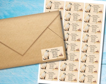 Sulky Siamese self adhesive return address labels, 24 labels per sheet, 63.5 x 33.9 mm rectangular stickers with rounded corners