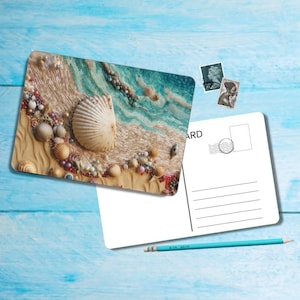 Postal de conchas (n.º 1), postal tamaño A6 con esquinas redondeadas, hermosa postal individual ilustrada de postcrossing de 14,8 cm x 10,5 cm