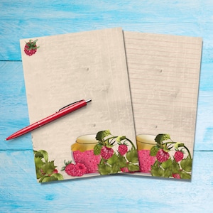 Papel para escribir cartas tamaño A5 con mermelada de frambuesa, suministros para amigos por correspondencia, hojas de cartas rayadas o sin rayar, lindo papel para notas con o sin líneas