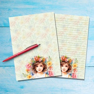 Papel de carta con diseño de corona de flores, suministros para amigos por correspondencia, hojas de papelería A5 para escribir cartas, papel de notas con o sin líneas, papel de carta bonito