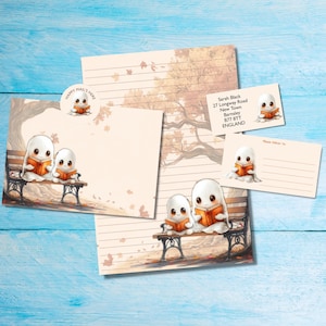 Kit de escritura de cartas a juego para amigos por correspondencia de Bookish Ghosts, papel de escritura A5, sobres, etiquetas de dirección, etiquetas PDT, pegatinas redondas de Happy Mail