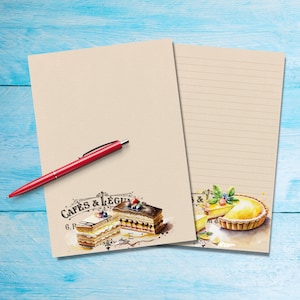 French Cakes Papel para escribir cartas A5, Suministros para amigos por correspondencia, Papelería con o sin líneas, Lindo papel de notas con o sin líneas